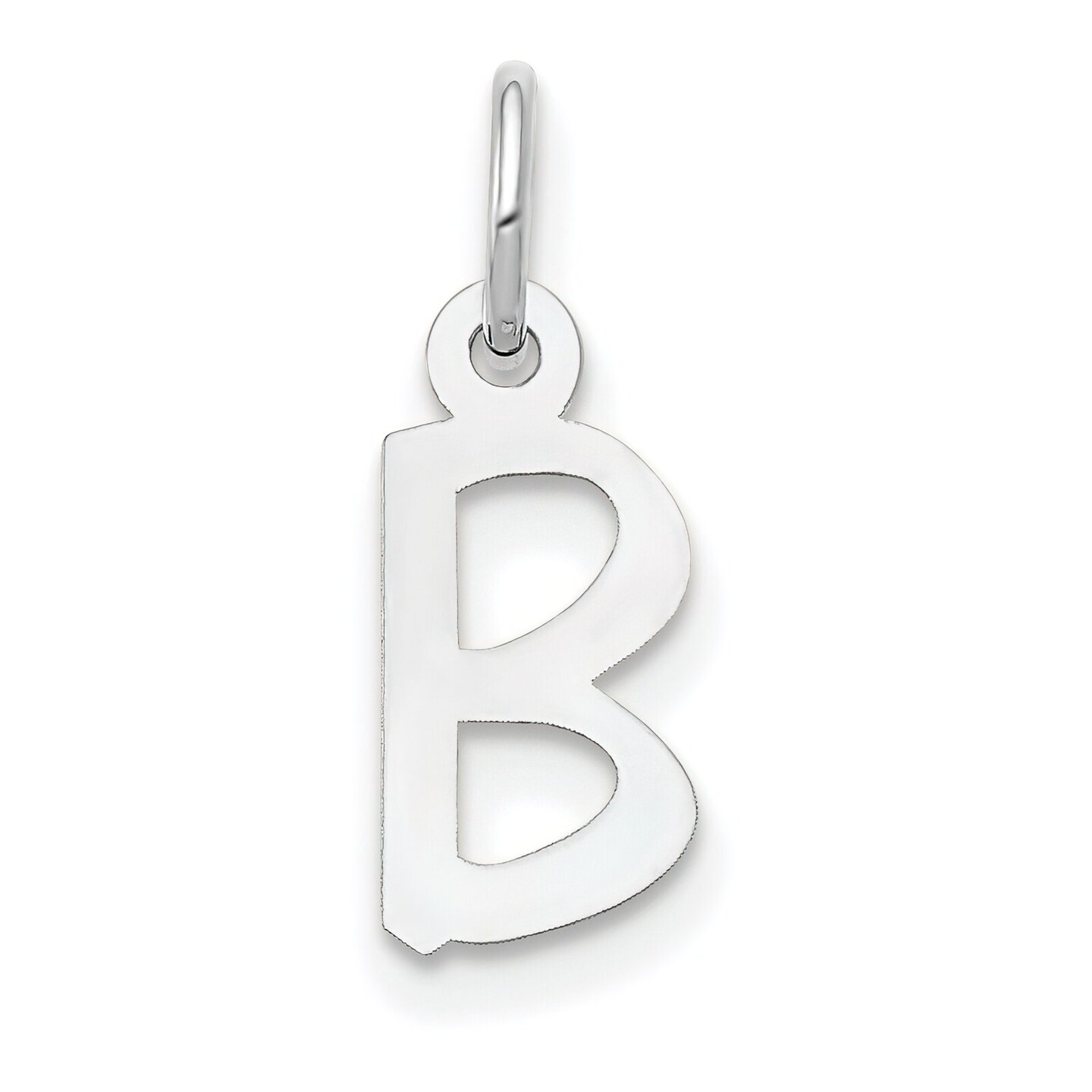 14K White Gold Small Slanted Block Initial B Charm Jewerly 15mm x 6mm
