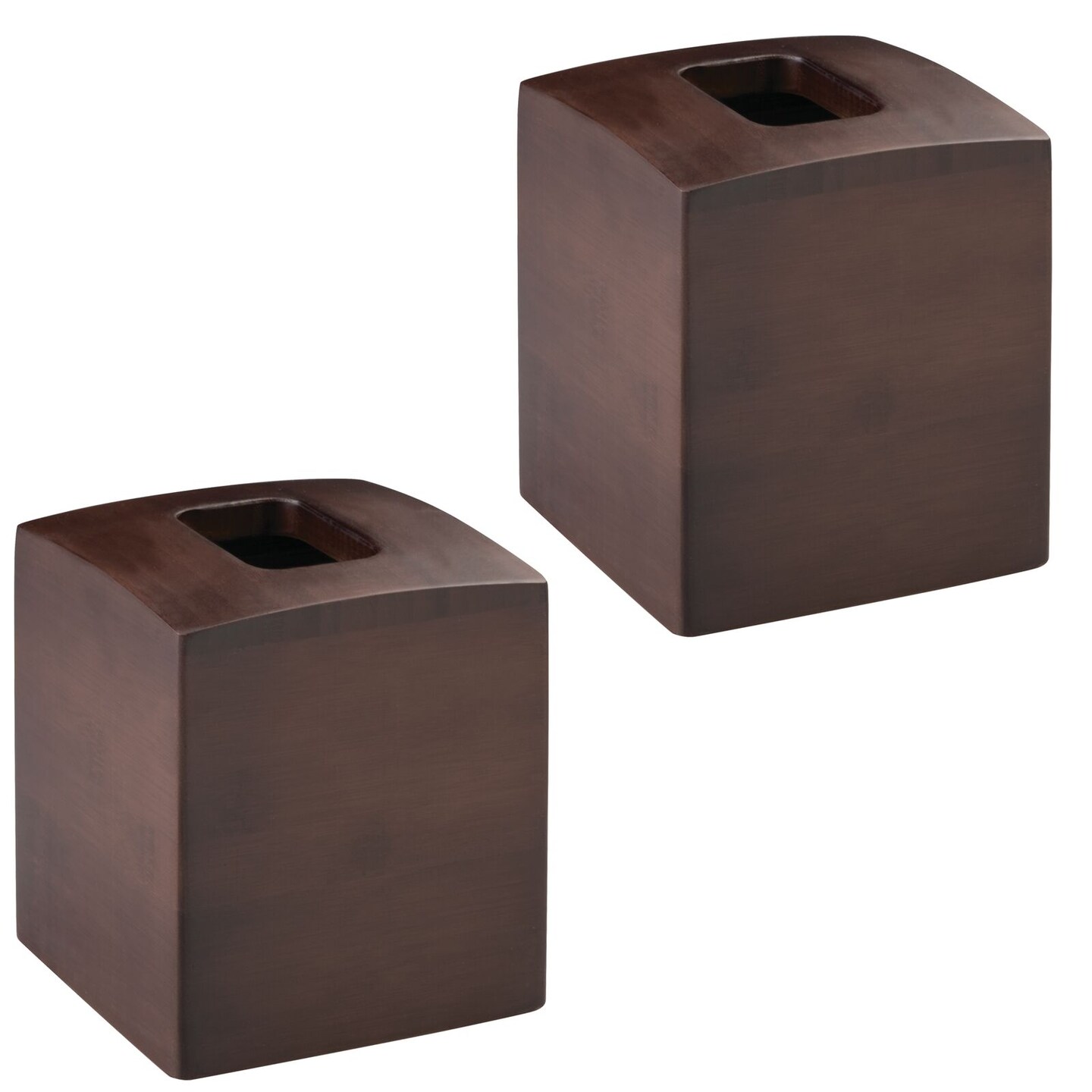 mDesign Square Bamboo Paper Facial Tissue Box Cover Holder, 2 Pack