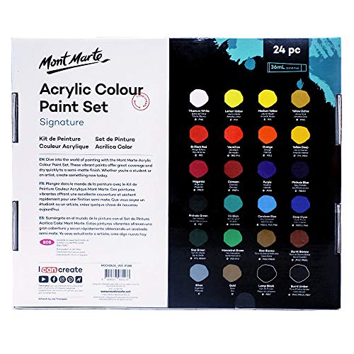 Mont Marte Acrylic Paint Set 24 Colours 36ml, Perfect for Canvas, Wood,  Fabric