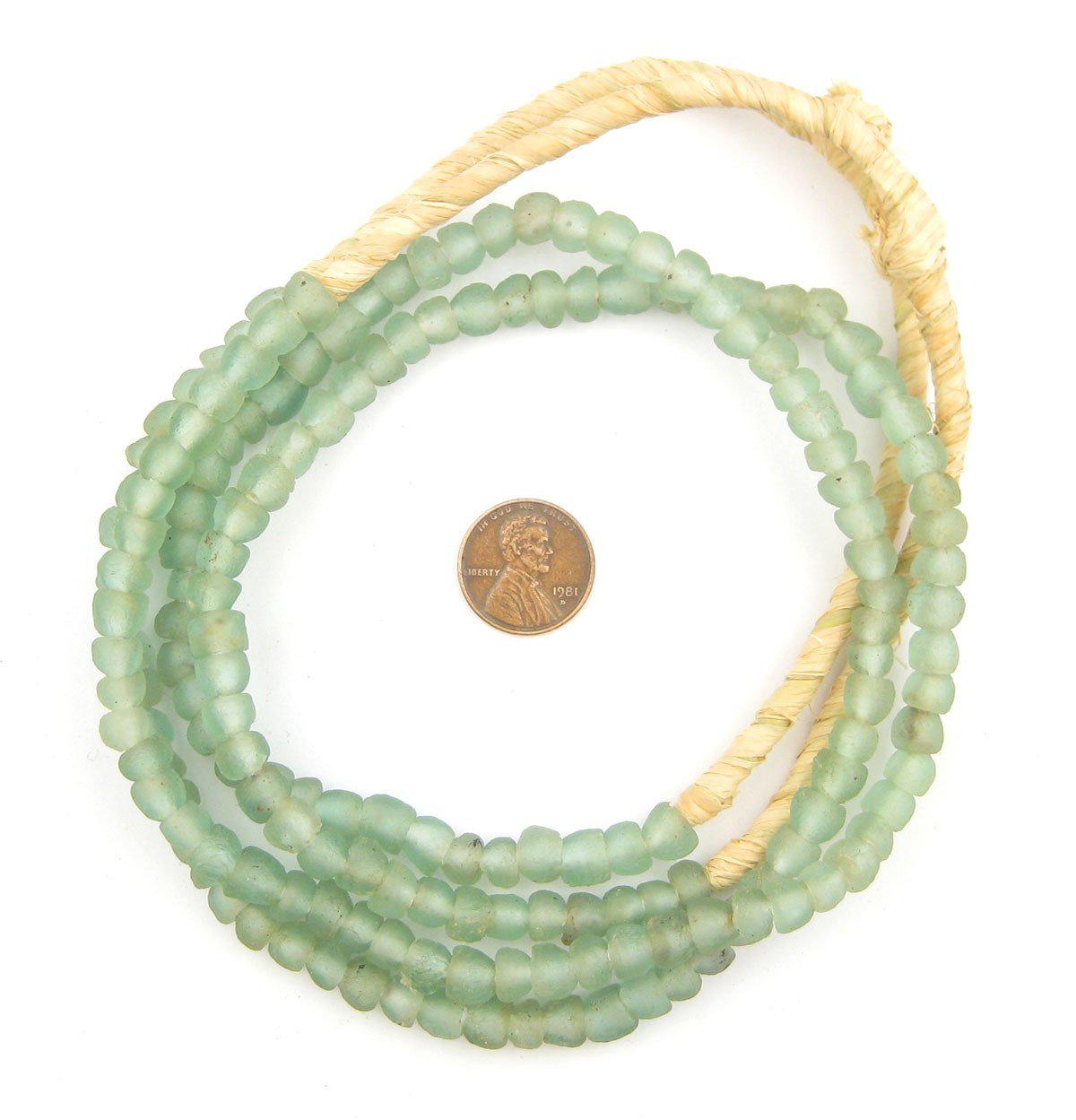 TheBeadChest African Recycled Glass Beads, Strand, For Jewelry Making, Home Decor, Handmade in Ghana (7mm, Green Aqua)