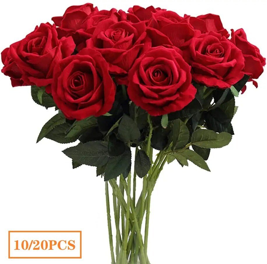 Red Silk Roses Artificial Flowers Realistic Bouquet Home Decor valentine