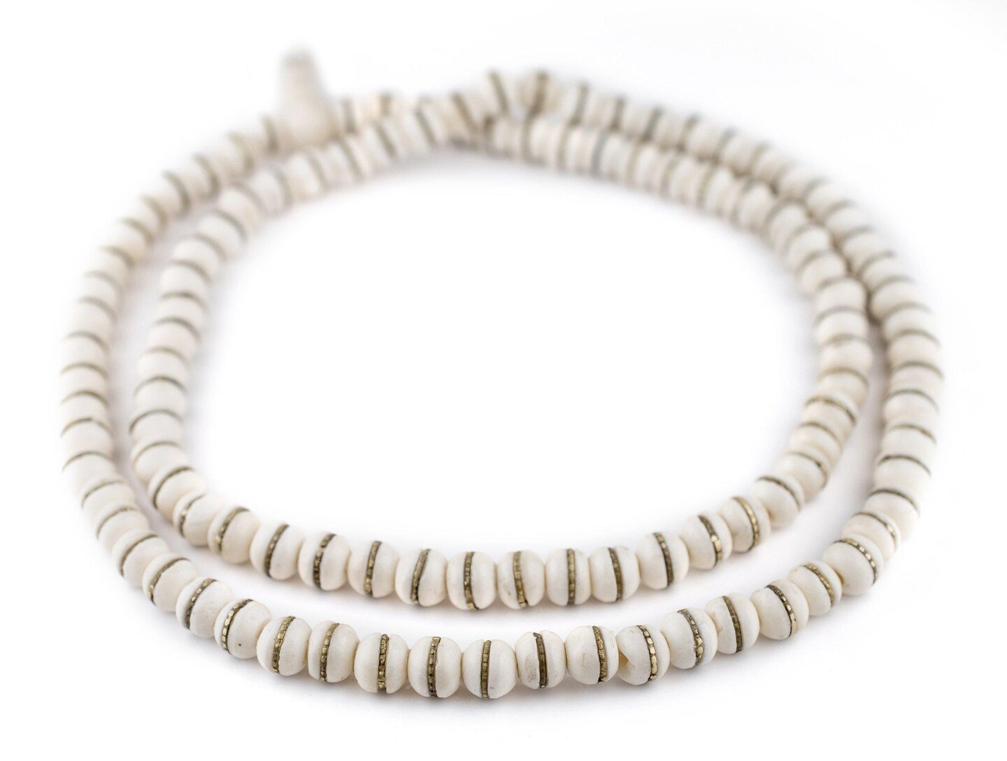 TheBeadChest Brass-Inlaid White Bone Mala Beads (10mm): Nepal Spacers Buddhist Tibetan Prayer Beads