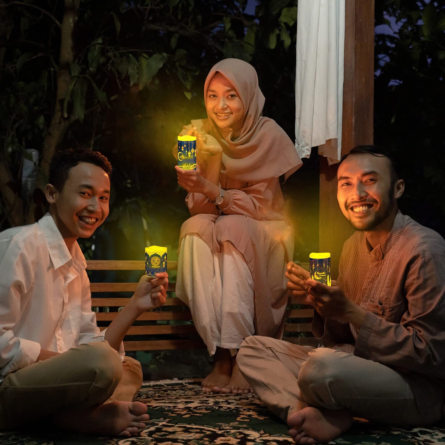 3 Pieces Eid Mubarak Flameless LED Candles Lights Eid Decor Candle Lights with Timer Warm White Battery Operated Electric Led Muslim Ramadan Candle Lights for Party Supplies Home Decor