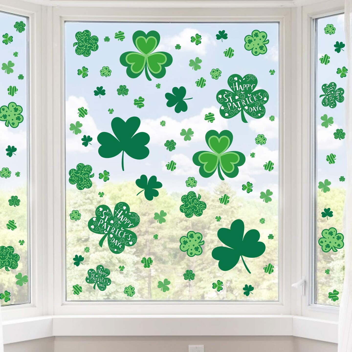 109 Pieces St Patricks Day Window Clings, Shamrock Window Stickers for St Patricks Day Decorations, 109 PCS Reusable Static Spring Window Clings for St Patricks Day Decor