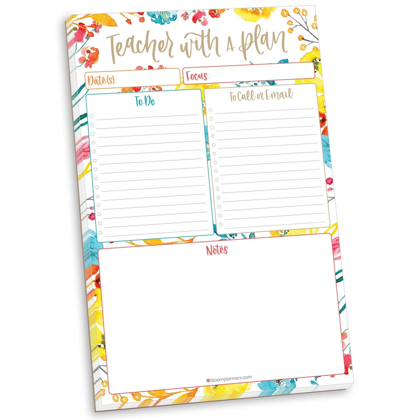 bloom daily planners Planning Pad, 6&#x22; x 9&#x22;, Teacher To-Do List, Happy Blooms