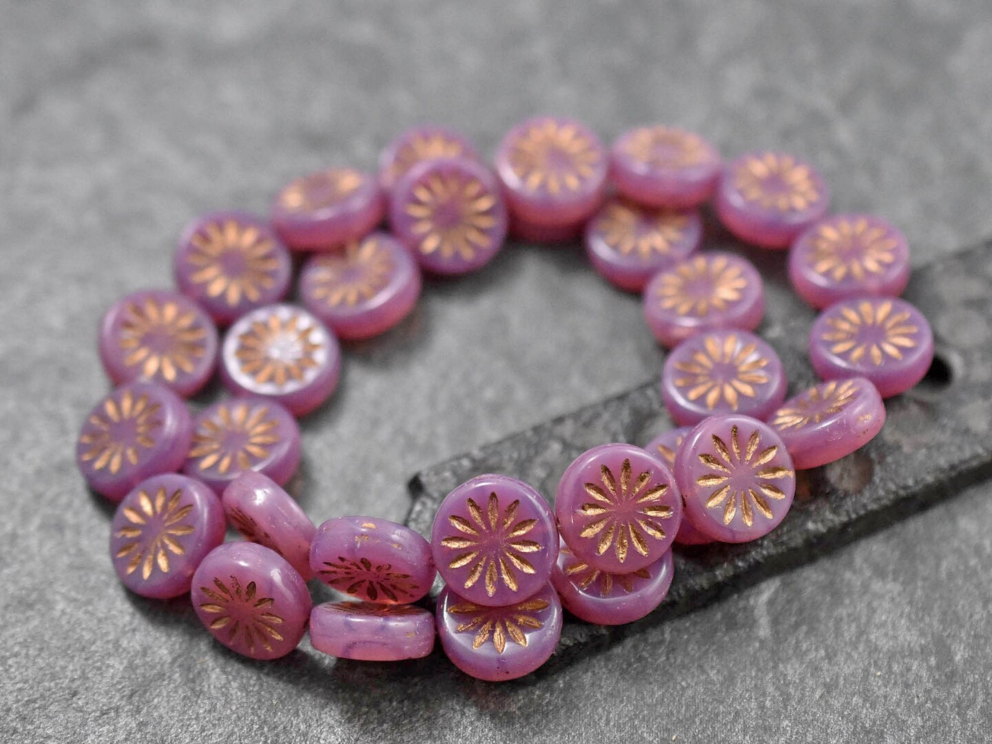 *15* 12mm Bronze Washed Pink Opaline Aster Flower Coin Beads