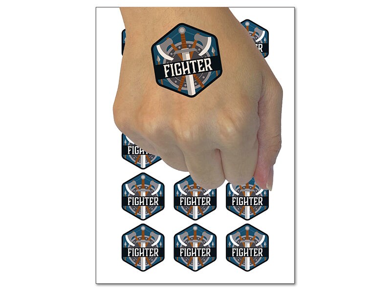 RPG Class Fighter Warrior Games Fantasy Gaming Temporary Tattoo Water Resistant Fake Body Art Set Collection (1 Sheet)
