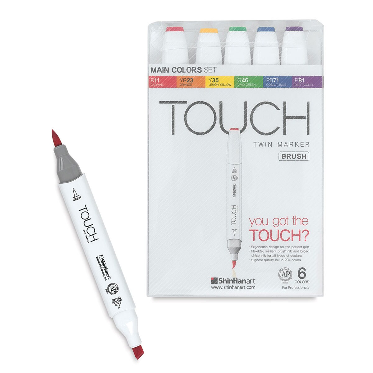 ShinHan Touch Twin Brush Markers - Main Colors, Set of 6