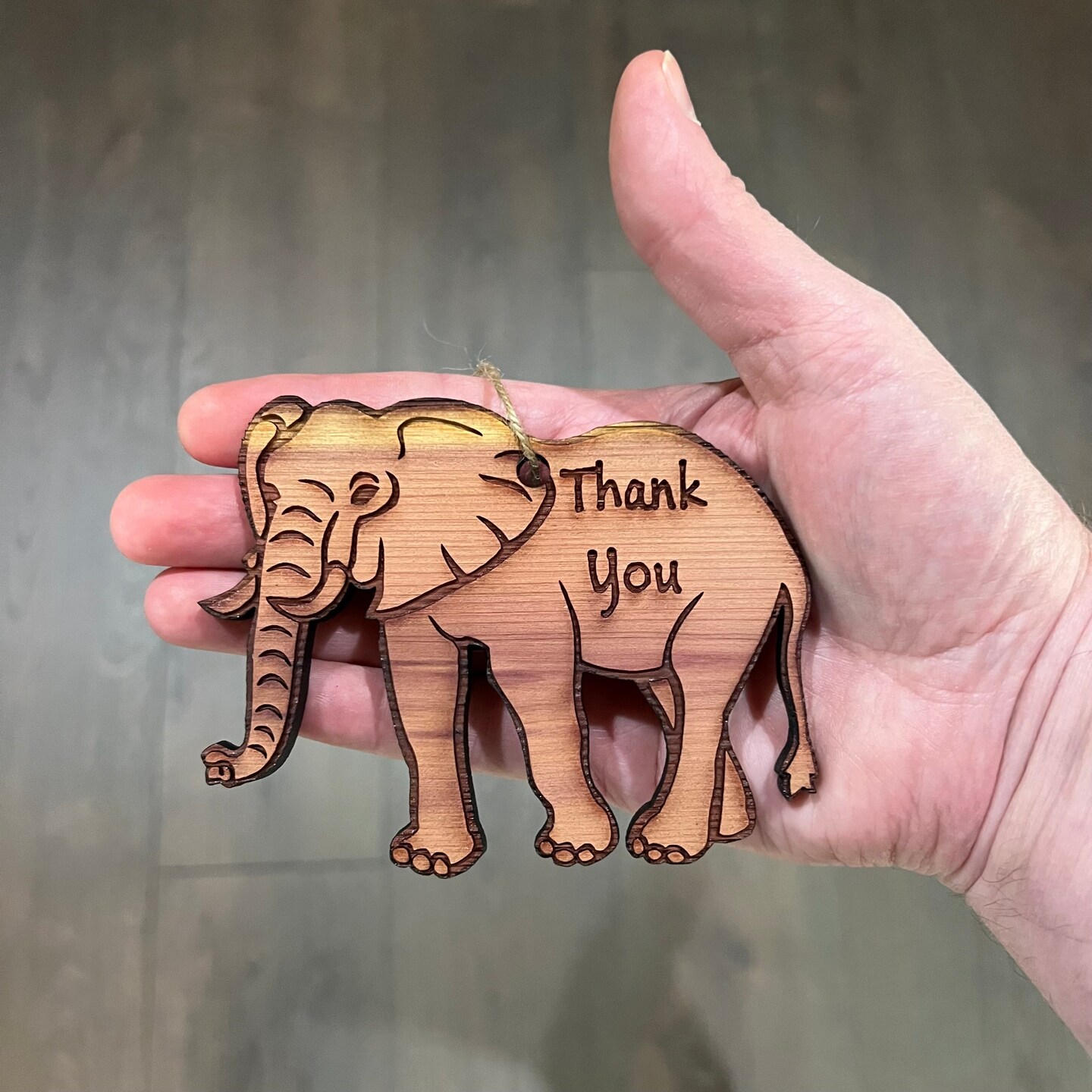 Elephant Thank You - Cedar Ornament Elephant Thank You - Cedar Ornament
