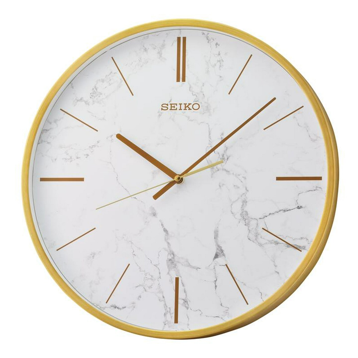 Seiko 16&#x22; Carrara Gold &#x26; White Glamorous Round Wall Clock,