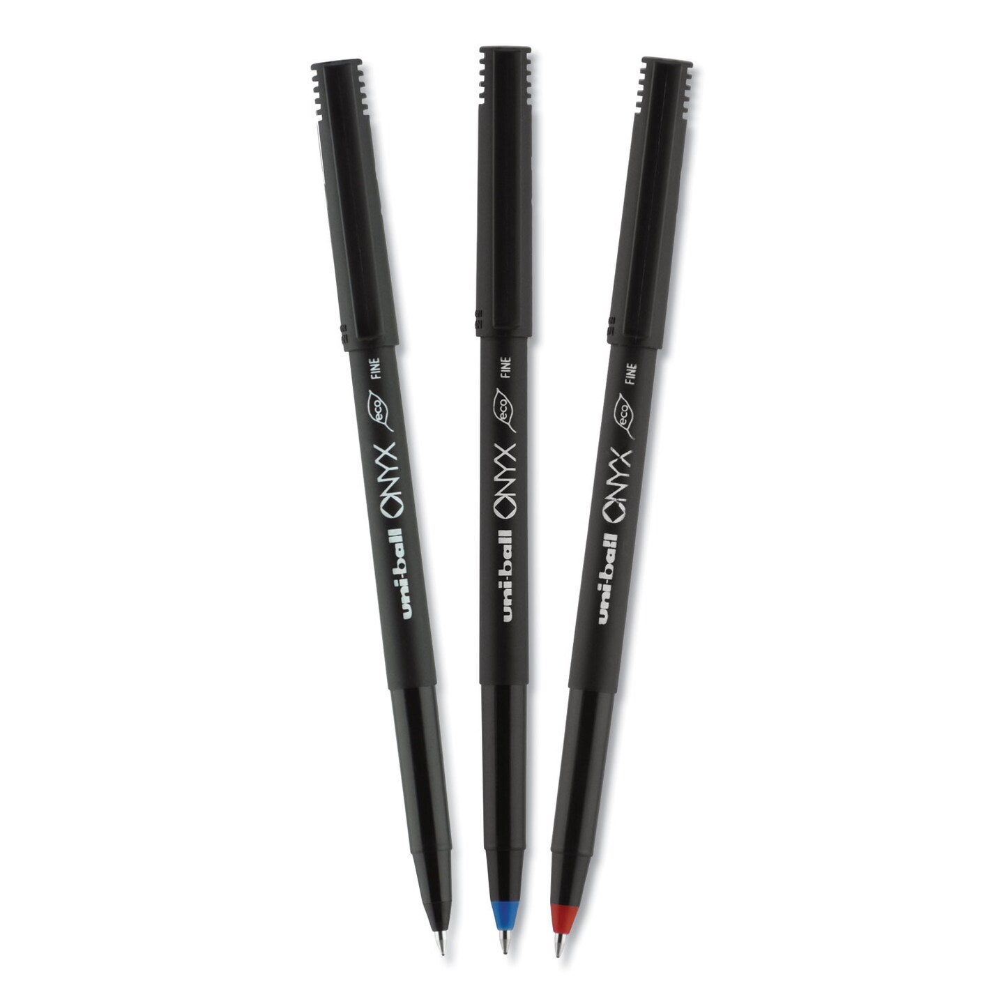 Uni-Ball ONYX Stick Roller Ball Pen, Fine 0.7 mm, Black Ink, Black Matte Barrel, 72/Pack