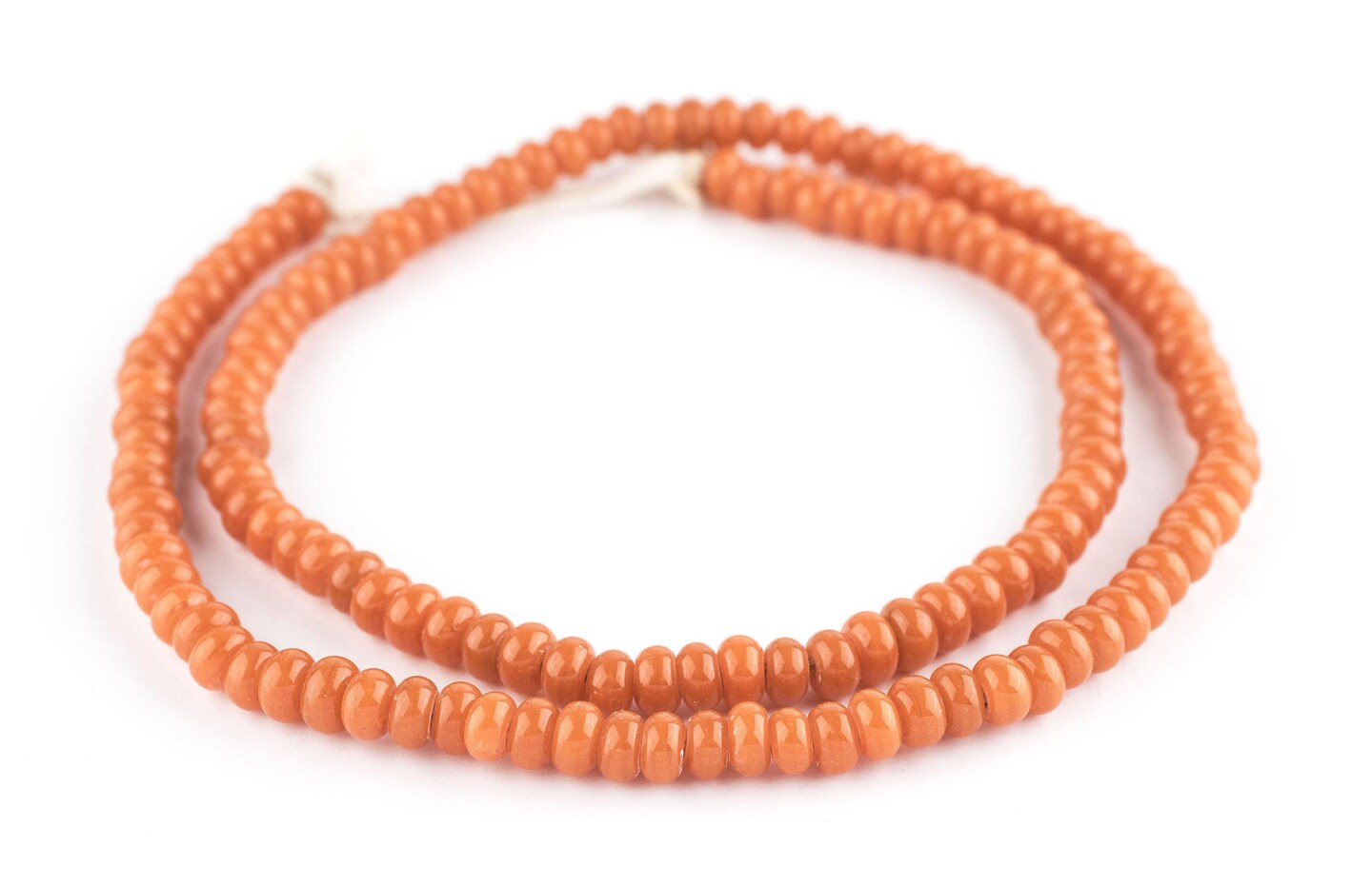 The Bead Chest Orange Glass Donut Beads - 24 Inch Strand of Indonesian Rondelle Java Glass Beads for Crafts & Jewelry Making