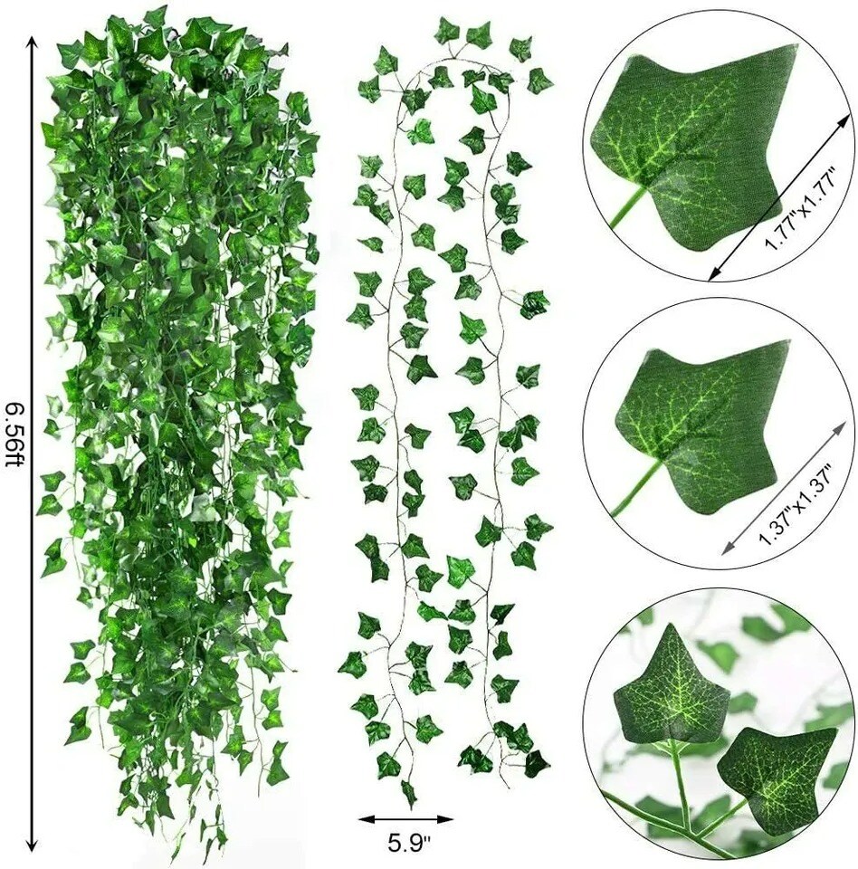 12 PCS Artificial Ivy Leaf Plants Fake Hanging Garland Plants Vine Home Decor