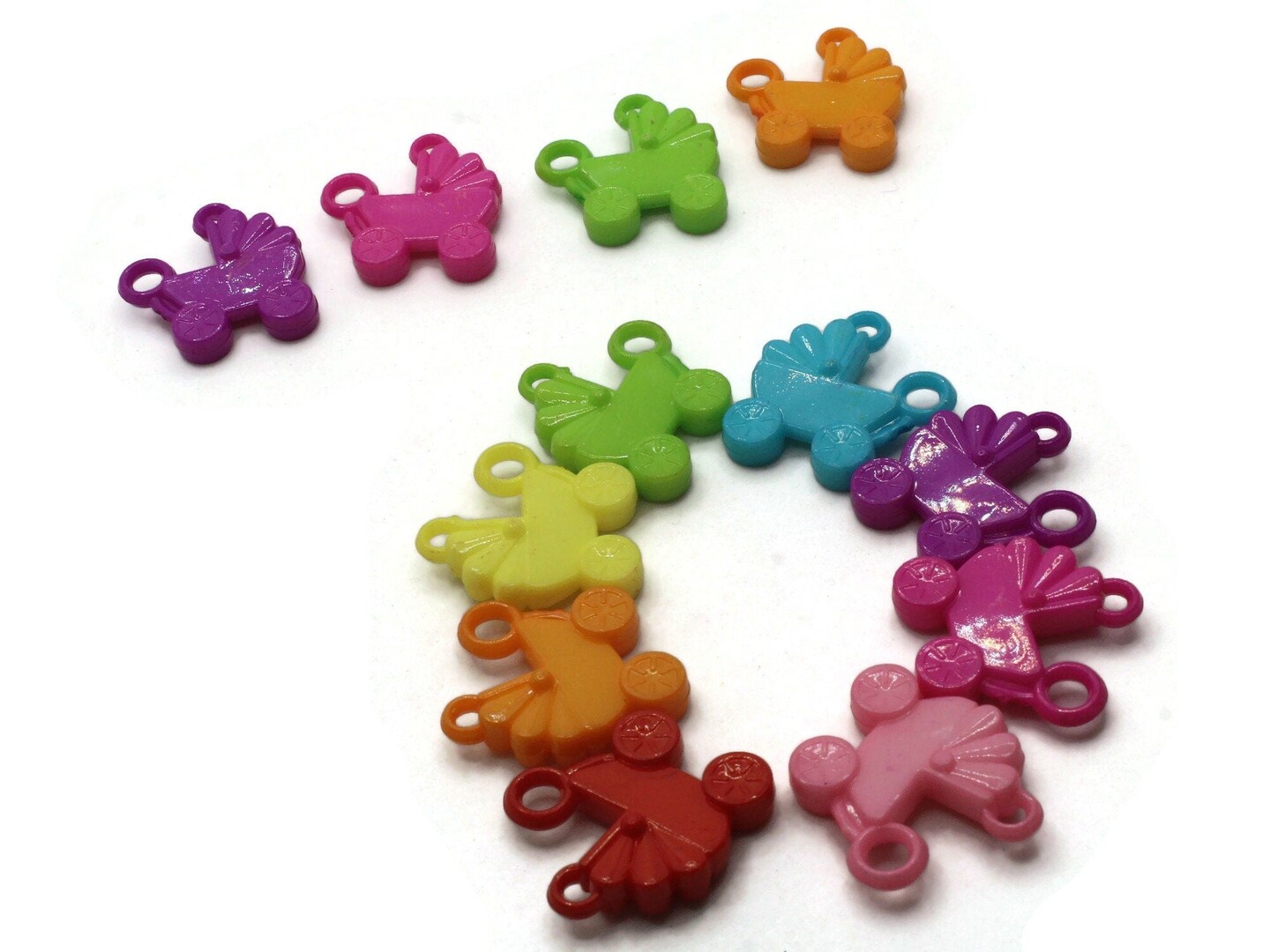 12 30mm Mixed Color Baby Buggy Plastic Pram Stroller Charms