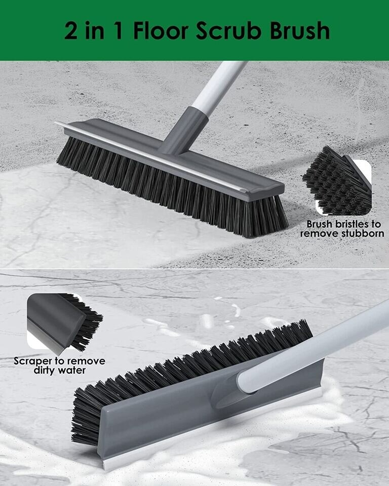 1x Floor Scrub Brush 2 in 1 Scrape &#x26; brush Push Broom Stiff Bristle