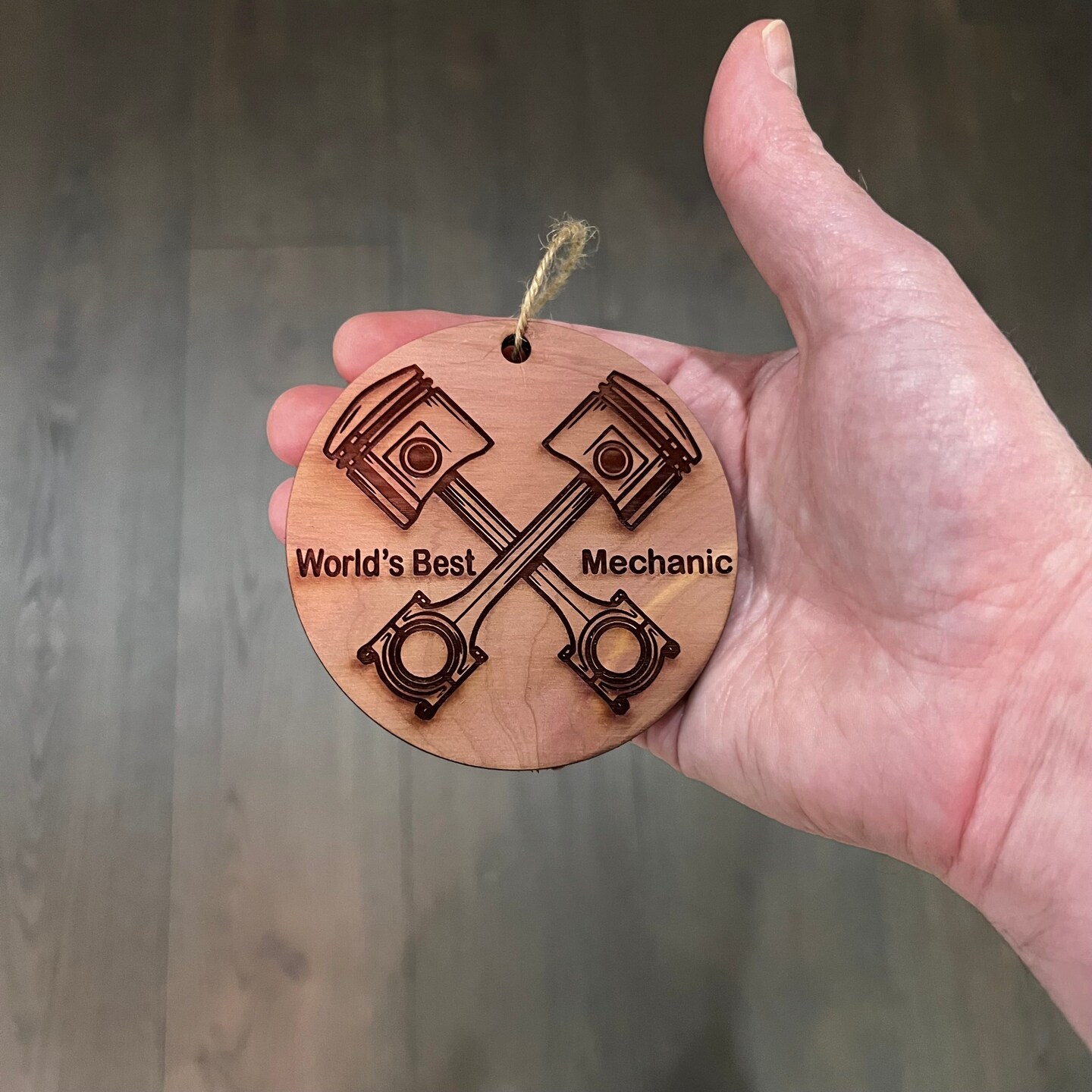 World's Best Mechanic with Piston - Cedar Ornament World's Best Mechanic with Piston - Cedar Ornament