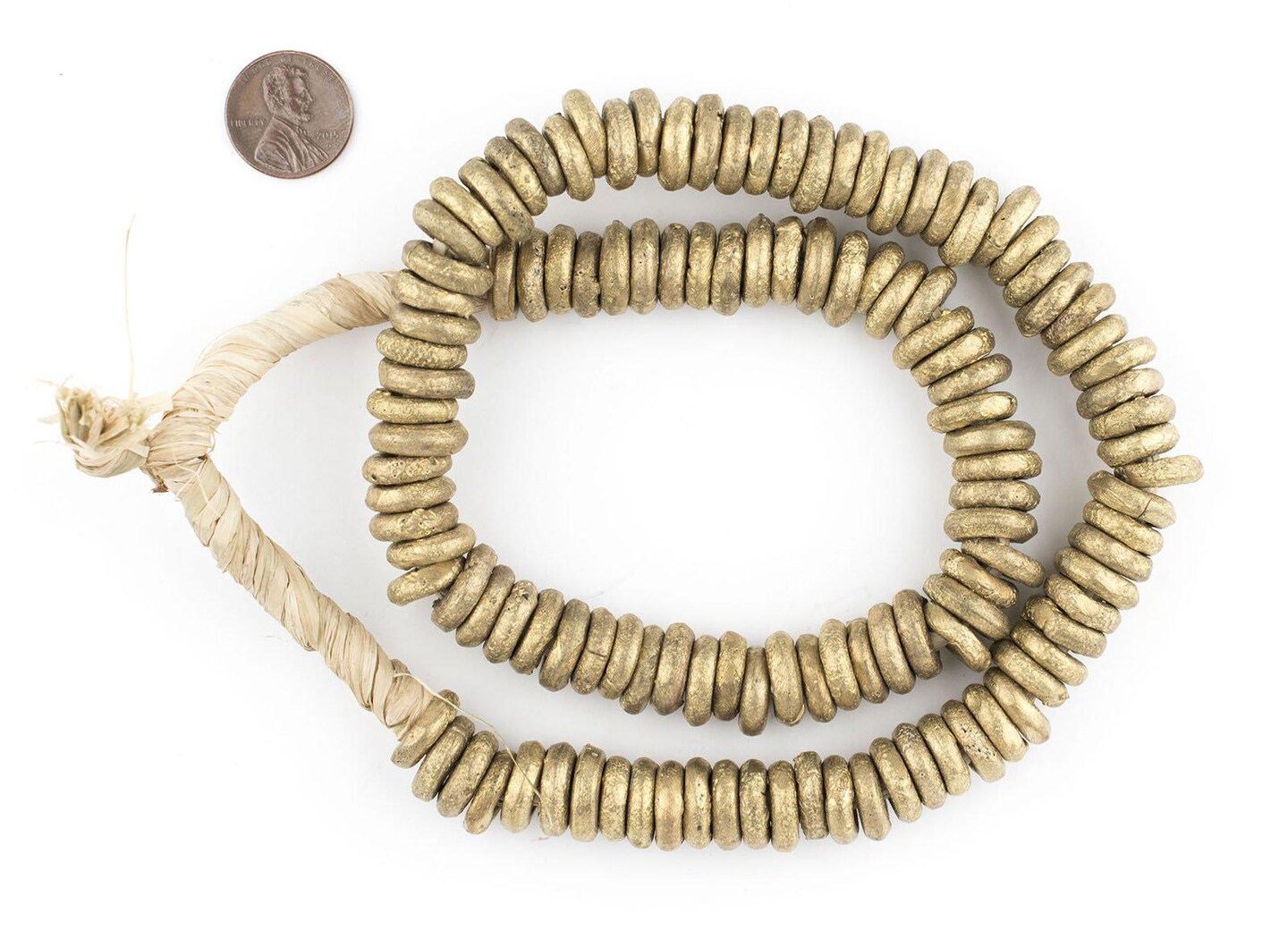 TheBeadChest Nigerian Brass Donut Ring Beads 14mm African Large Hole 24 Inch Strand Handmade