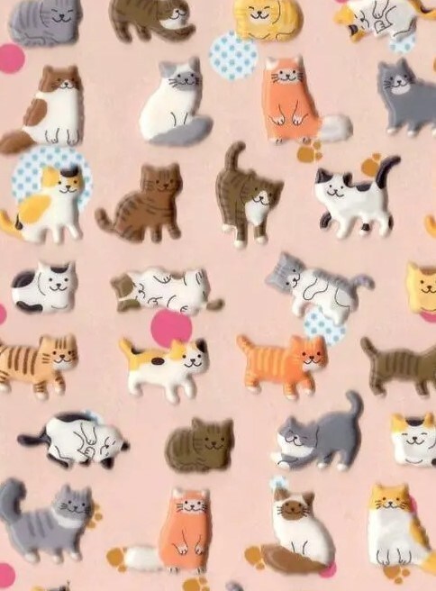 Cute Cat Stickers Kitty Raised Puffy Vinyl Sticker Sheet Craft Scrapbook