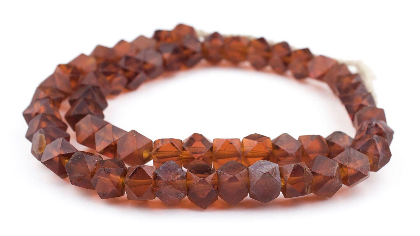 TheBeadChest Old Dark Amber Vaseline Cube Beads 12mm Czechoslovakia Brown Glass 24 Inch Strand