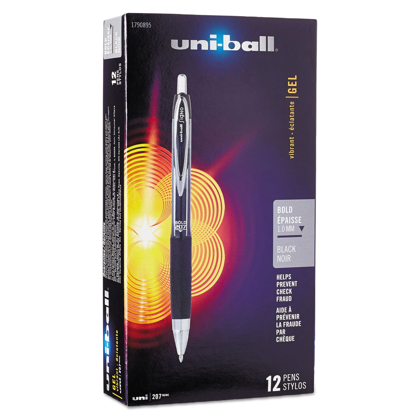 Uni-Ball Signo 207 Retractable Gel Pen, 1mm, Black Ink, Translucent Black Barrel, Dozen