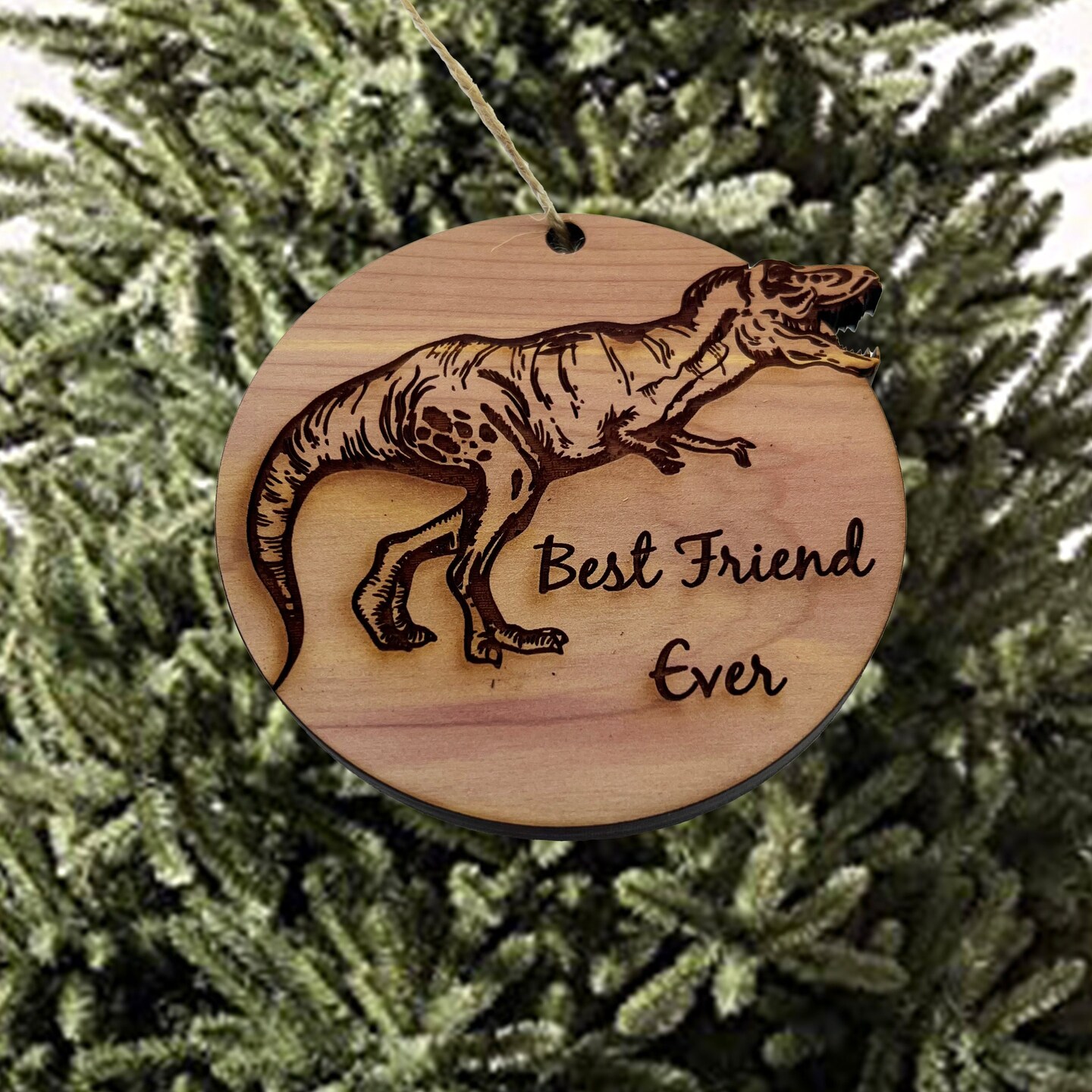 TRex Dinosaur Best Friend Ever - Cedar Ornament TRex Dinosaur Best Friend Ever - Cedar Ornament