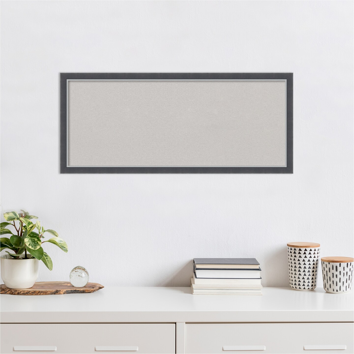 Eva Black Silver Thin Framed Corkboard, Grey Cork