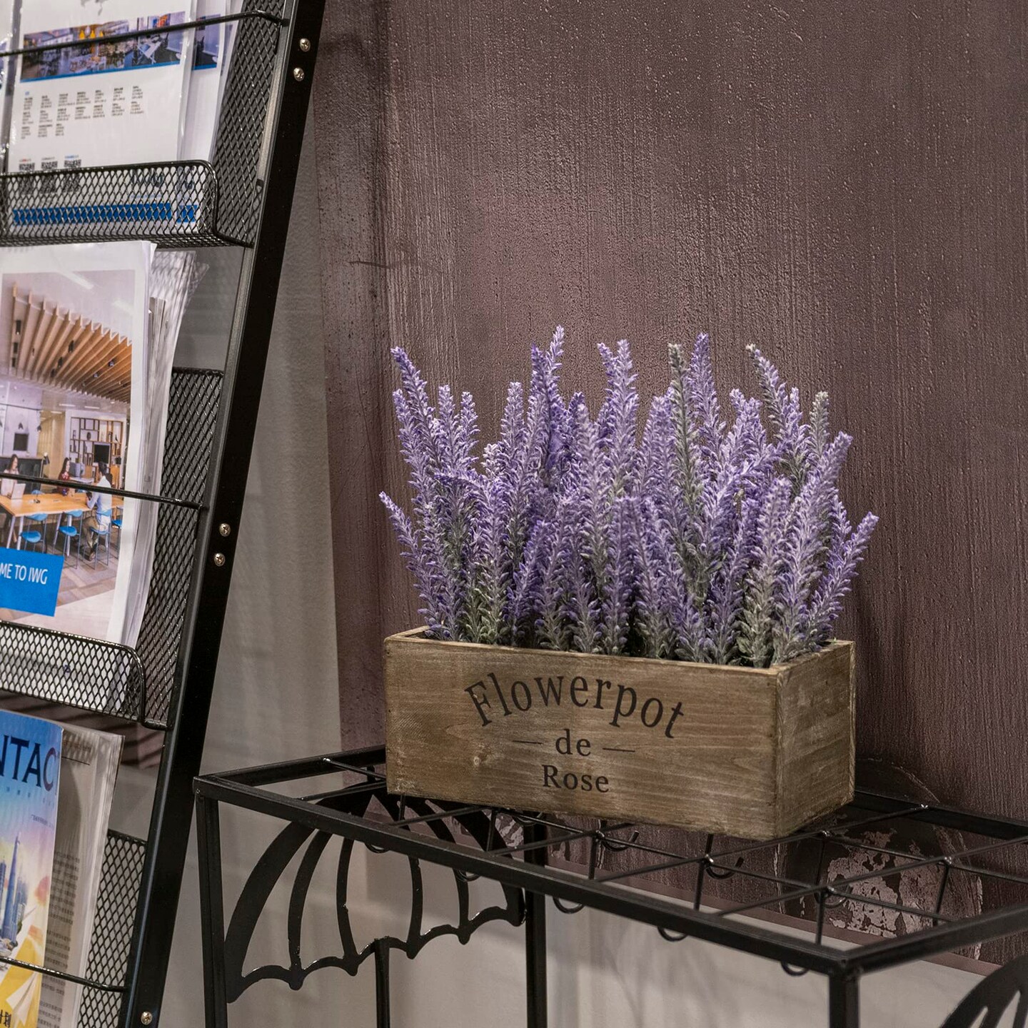 Purple Artificial Lavender Flowers with Decorative Tray Wooden Box 