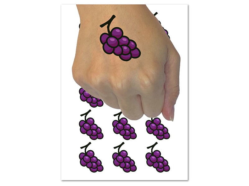Grapes Outline Doodle Temporary Tattoo Water Resistant Fake Body Art Set Collection (1 Sheet)
