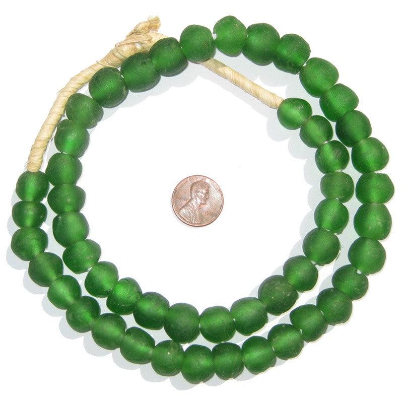 TheBeadChest African Recycled Glass Beads, Strand, For Jewelry Making, Home Decor, Handmade in Ghana (14mm, Green)
