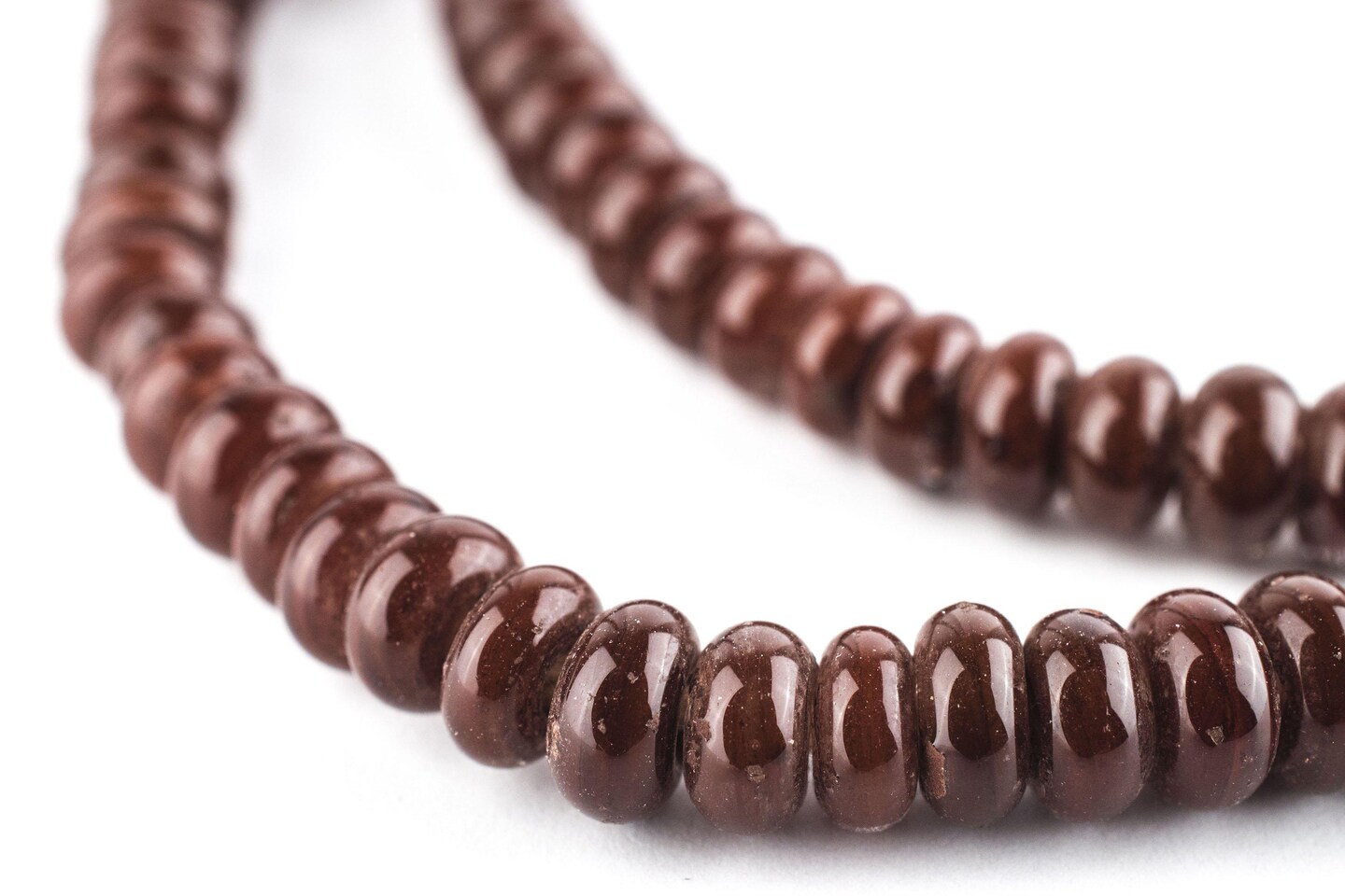 Brown Glass Donut Beads - 24 Inch Strand of Indonesian Rondelle Java Glass Beads for Crafts &#x26; Jewelry Making - The Bead Chest