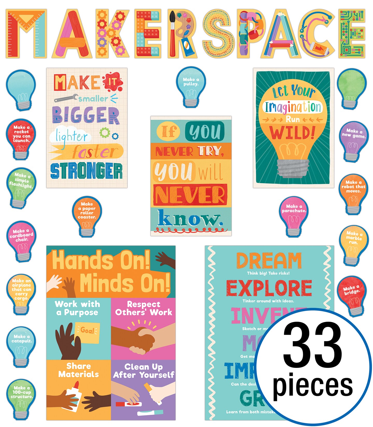 Carson Dellosa – Makerspace Bulletin Board Set, Classroom Décor, 33 Pieces