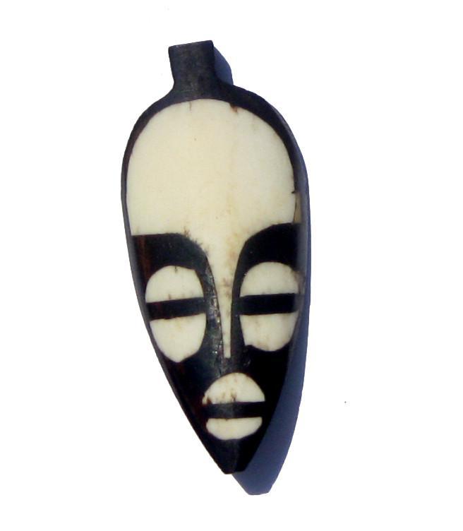 TheBeadChest Traditional Mask Batik Bone Pendant 23mm Kenya African Black and White Handmade