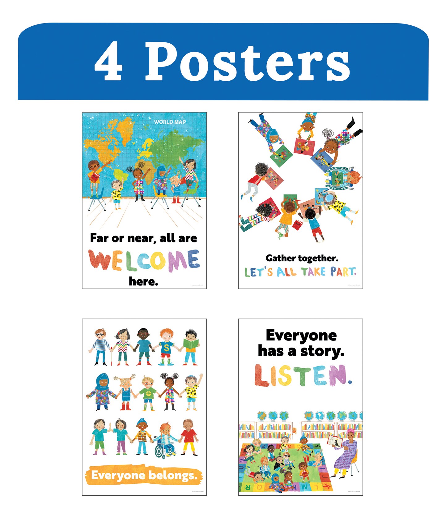 Carson Dellosa 4-Piece All Are Welcome Children&#x27;s Book Posters, Motivational 13&#x22; x 19&#x22; Wall Art With Positive Affirmations for Bulletin Board, Classroom Decor, School Counselor Office Must Haves
