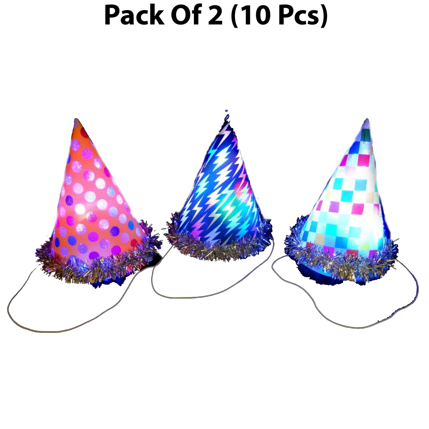 Flashing Party Hat | Assorted Designs 8 inches tall by 7 inches wide | RAHEEV&#xAE;