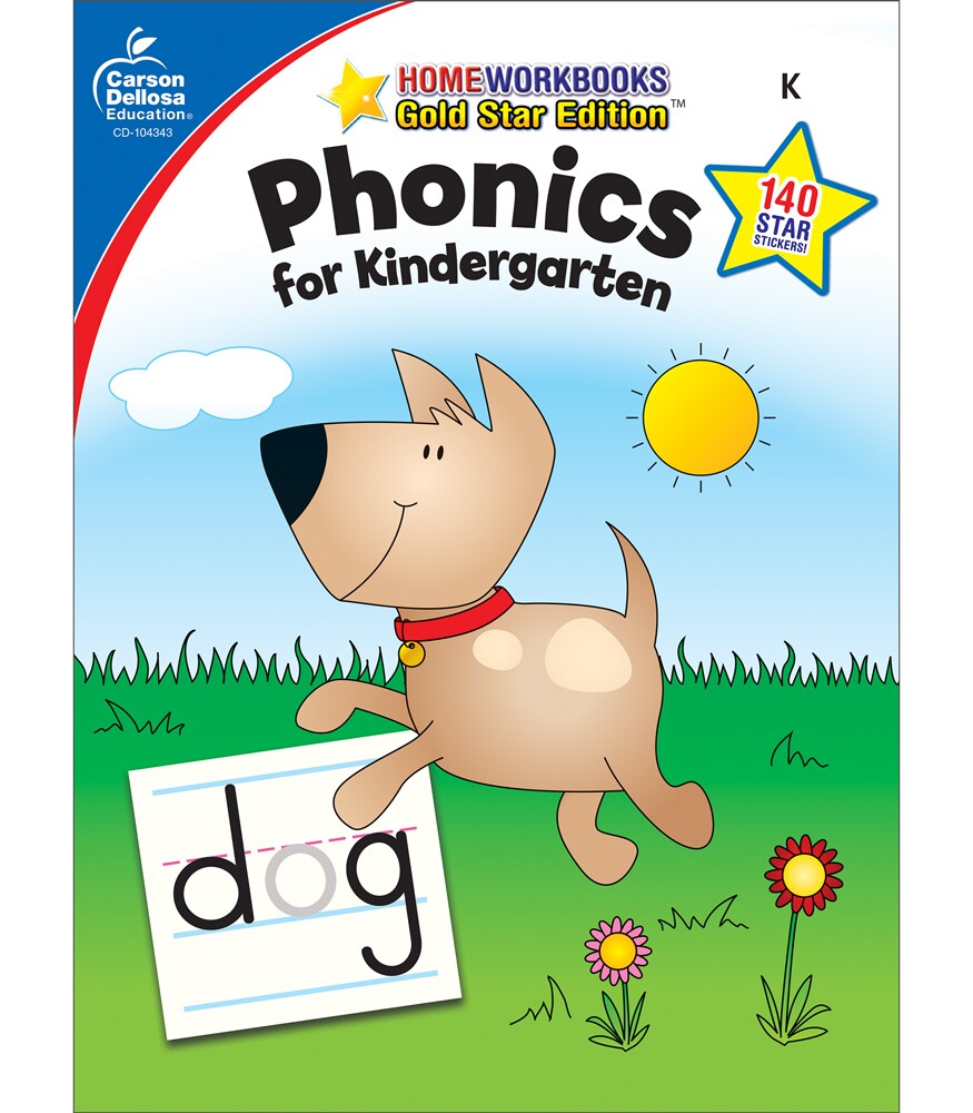 Phonics Workbook for Kindergarten, Sight Words, Tracing Letters, Consonant and Vowel Sounds, Writing Practice With Incentive Chart and Reward Stickers, Homeschool or Classroom Kindergarten Curriculum