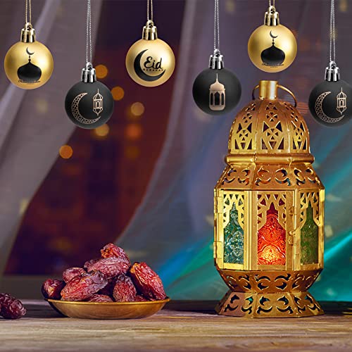 24 Pieces Ramadan Ornament Ball, 1.57&#x22; Black Gold Eid Mubarak Hanging Balls, Ramadan Mubarak Ornaments for Islamic Muslim Tree Party Decor