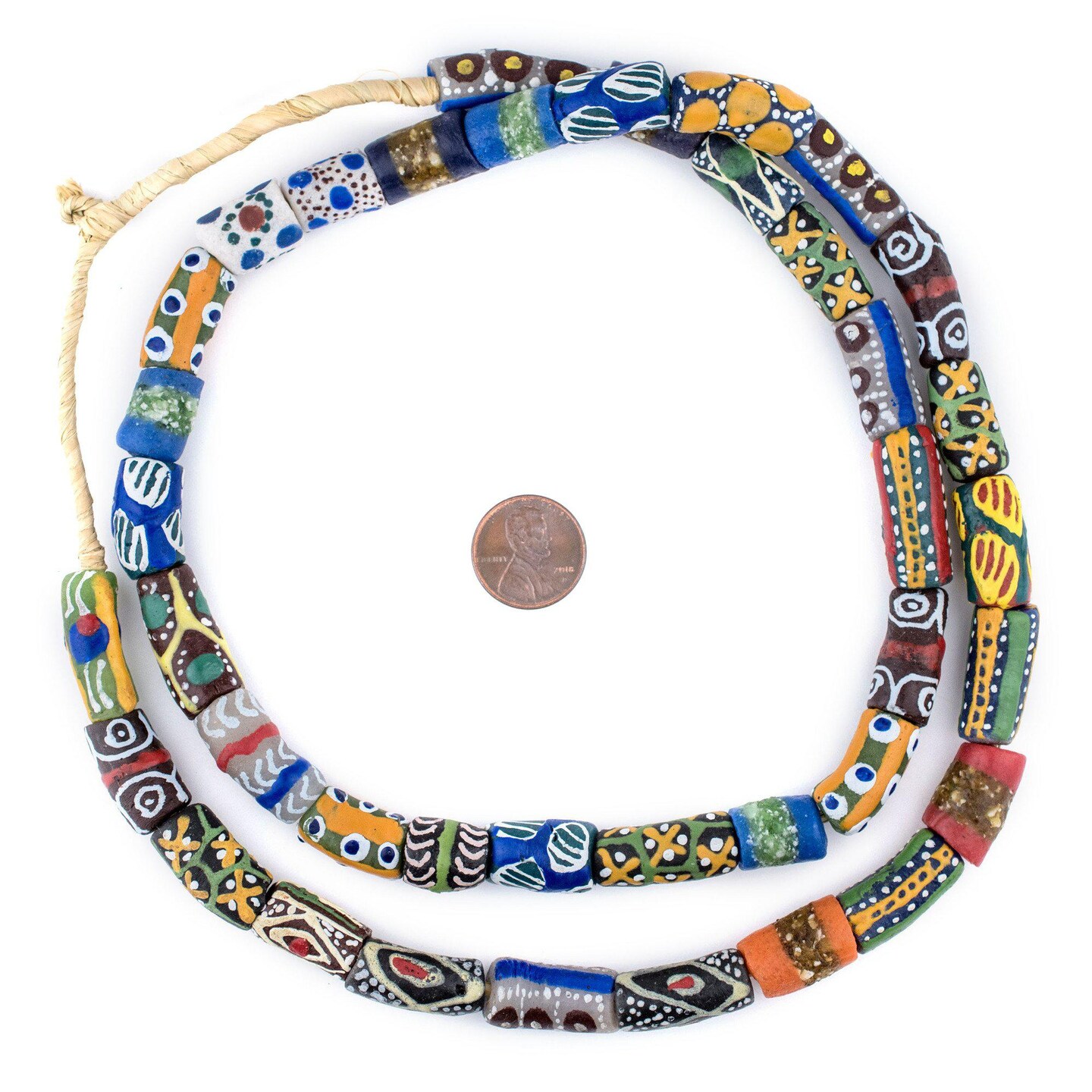 TheBeadChest Multicolor Krobo Powder Glass Beads Long Strand 11mm Ghana African Cylinder Large Hole 34-36 Inch Strand Handmade