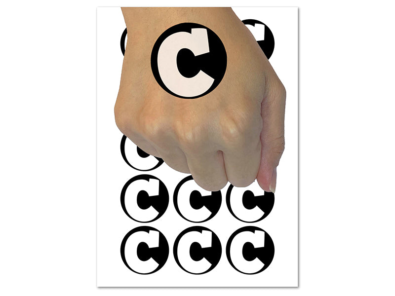 Letter C Uppercase Fun Bold Font Temporary Tattoo Water Resistant Fake Body Art Set Collection (1 Sheet)