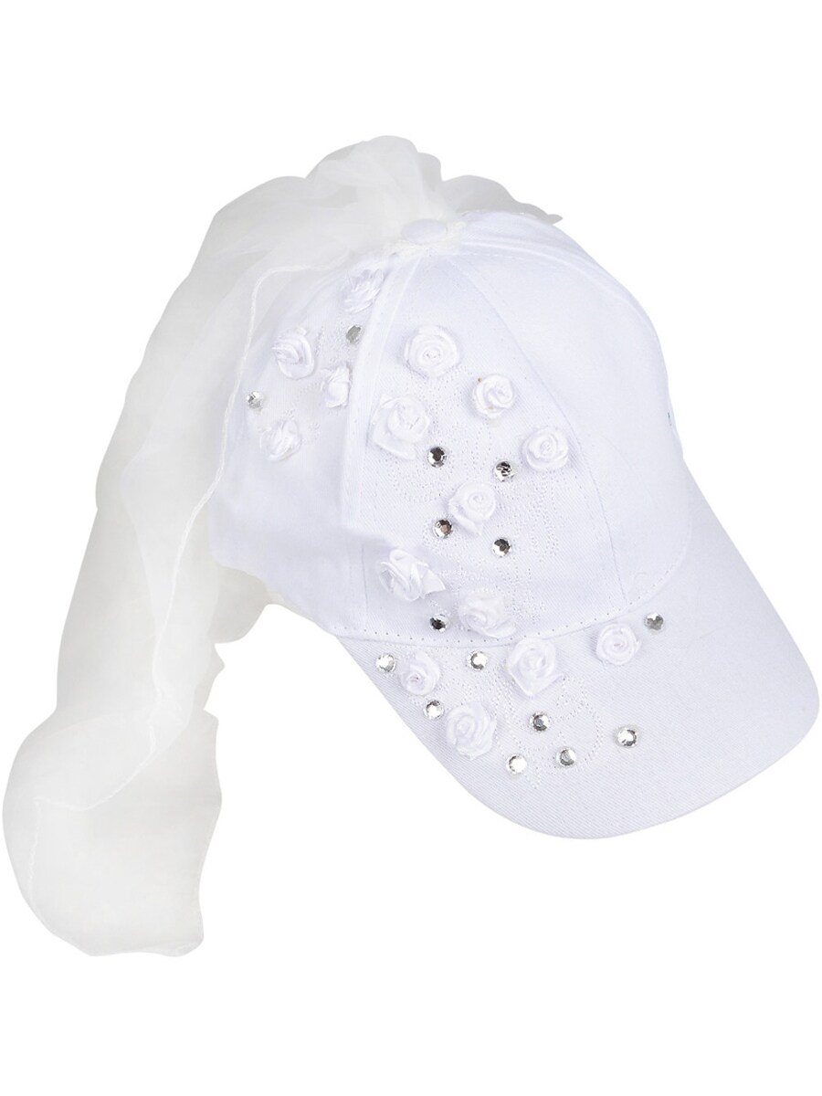Women's Bridal Costume Baseball Hat With Tule Veil and Sequins