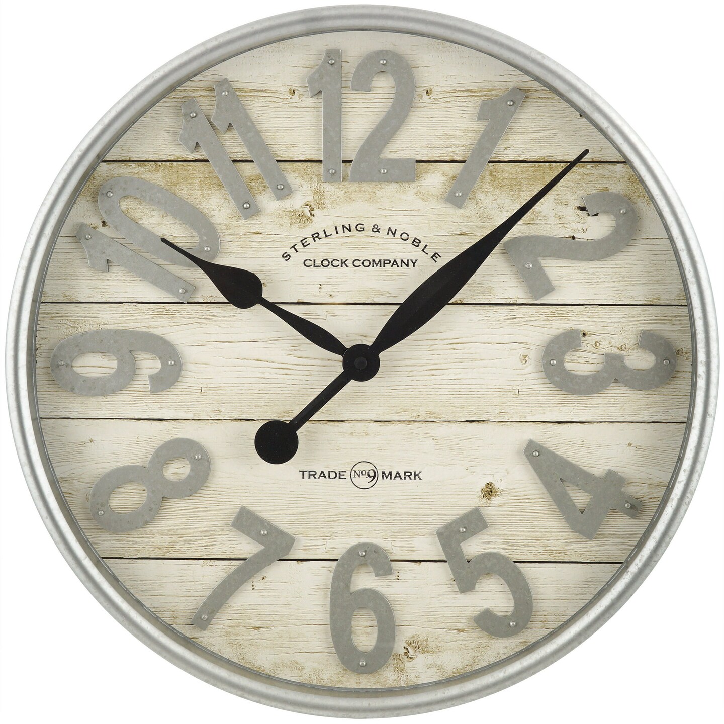 Better Homes &#x26; Gardens 20&#x22; Farmhouse Analog Wall Clock - White and Galvanized with Raised Arabic Numerals
