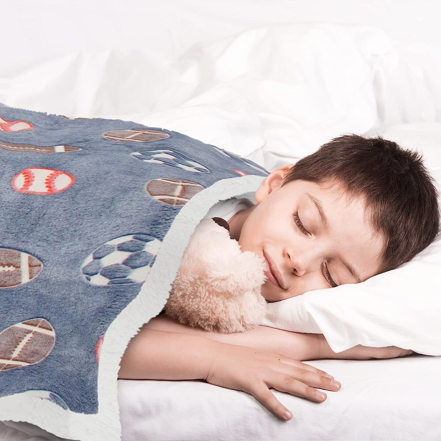 Glow in the Dark Football Blanket for Boys: 50 x 60 Inch Blue Glow in the Dark Throw Blanket with 6 Hours Bright Glow