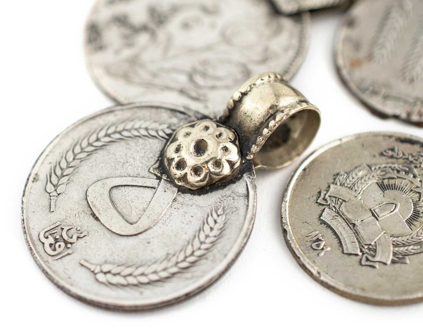 TheBeadChest Large Vintage Afghani Coin Pendants Set of 8 Afghanistan Silver White Metal Large Hole
