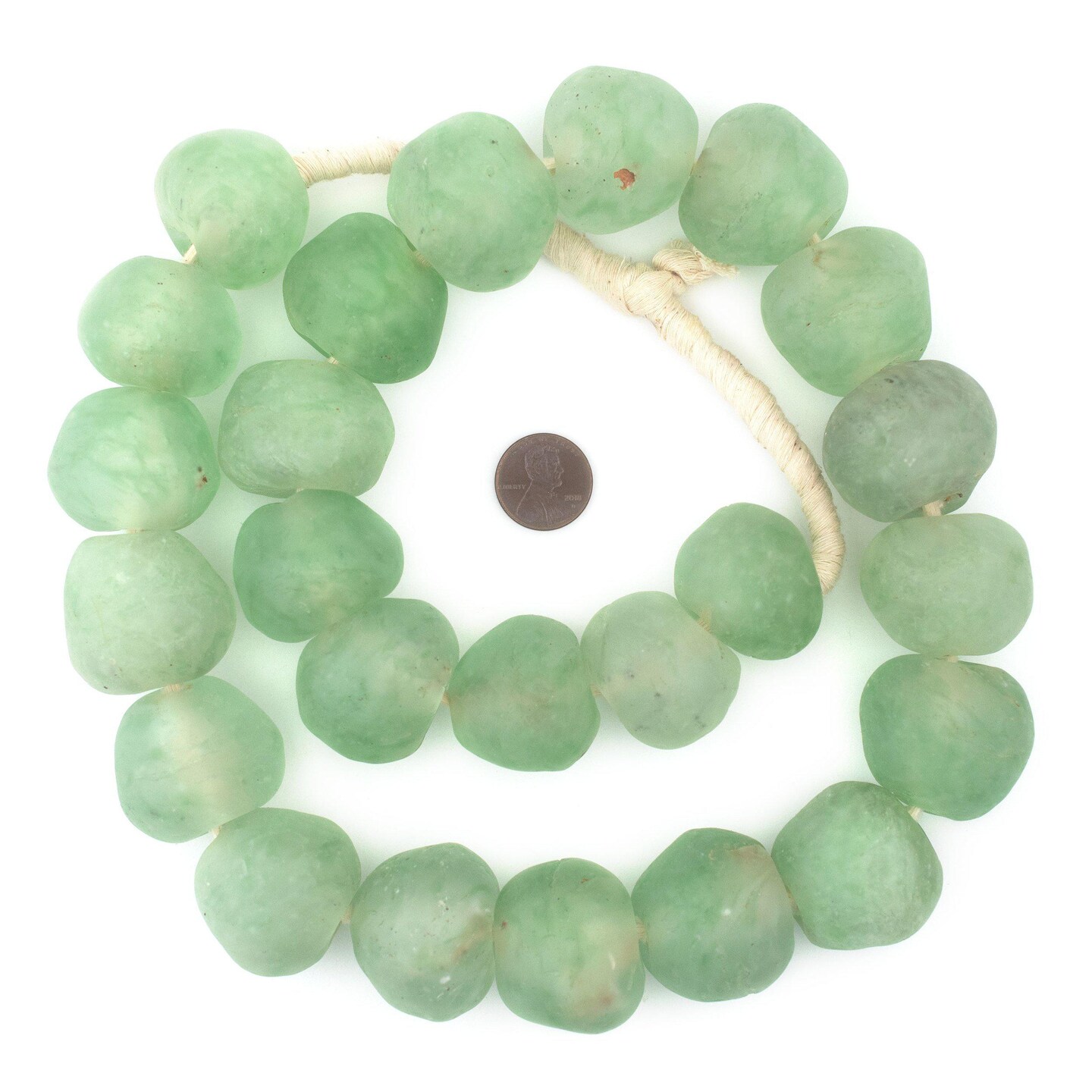 Super Jumbo Recycled Glass Beads - Beaded Wall Hangings - Extra Large African Sea Glass Beads 32-35mm - The Bead Chest (Green Aqua)
