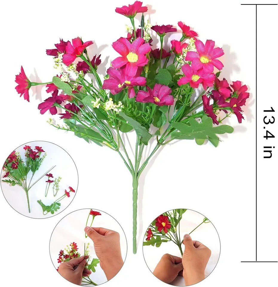 12 Bundles Artificial Daisies Plastic Flowers Outdoor UV Resistant Fake Daisy