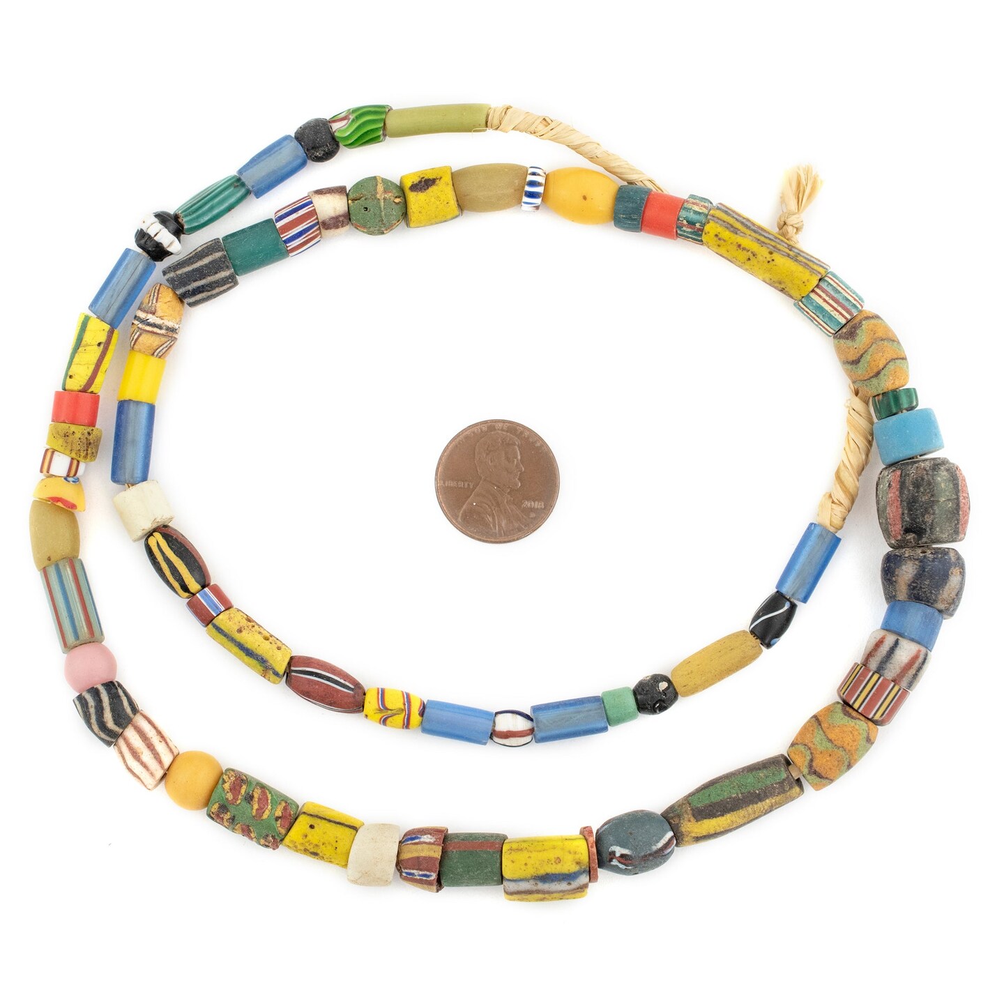 TheBeadChest Old Mixed African Trade Beads 10mm Ghana Multicolor Glass Large Hole 28 Inch Strand Handmade
