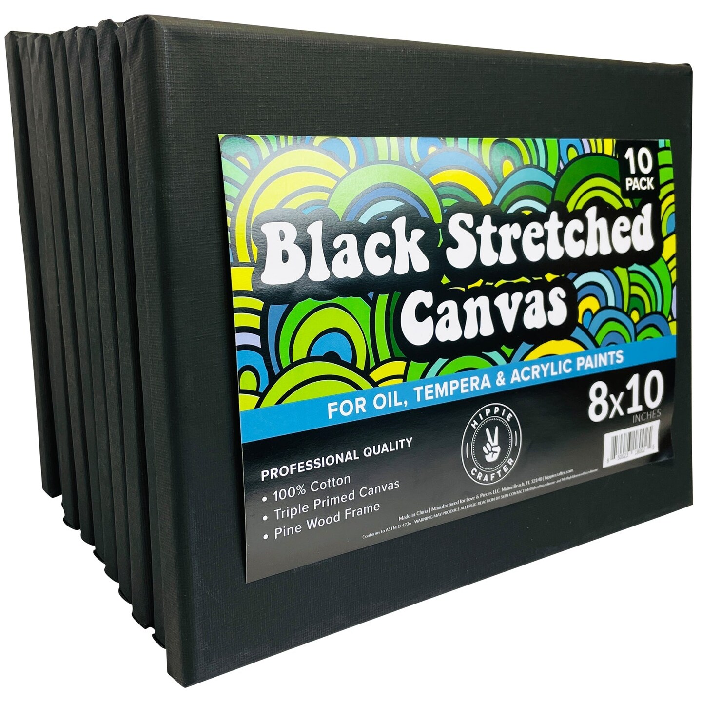 Stretched Black Canvas for Painting Bulk 10 Pack Small Canvases for Painting Blank Canvas for Painting Stretched Canvas for Paint for Artists Gesso Primed for Oil, Acrylic, and Watercolor Art