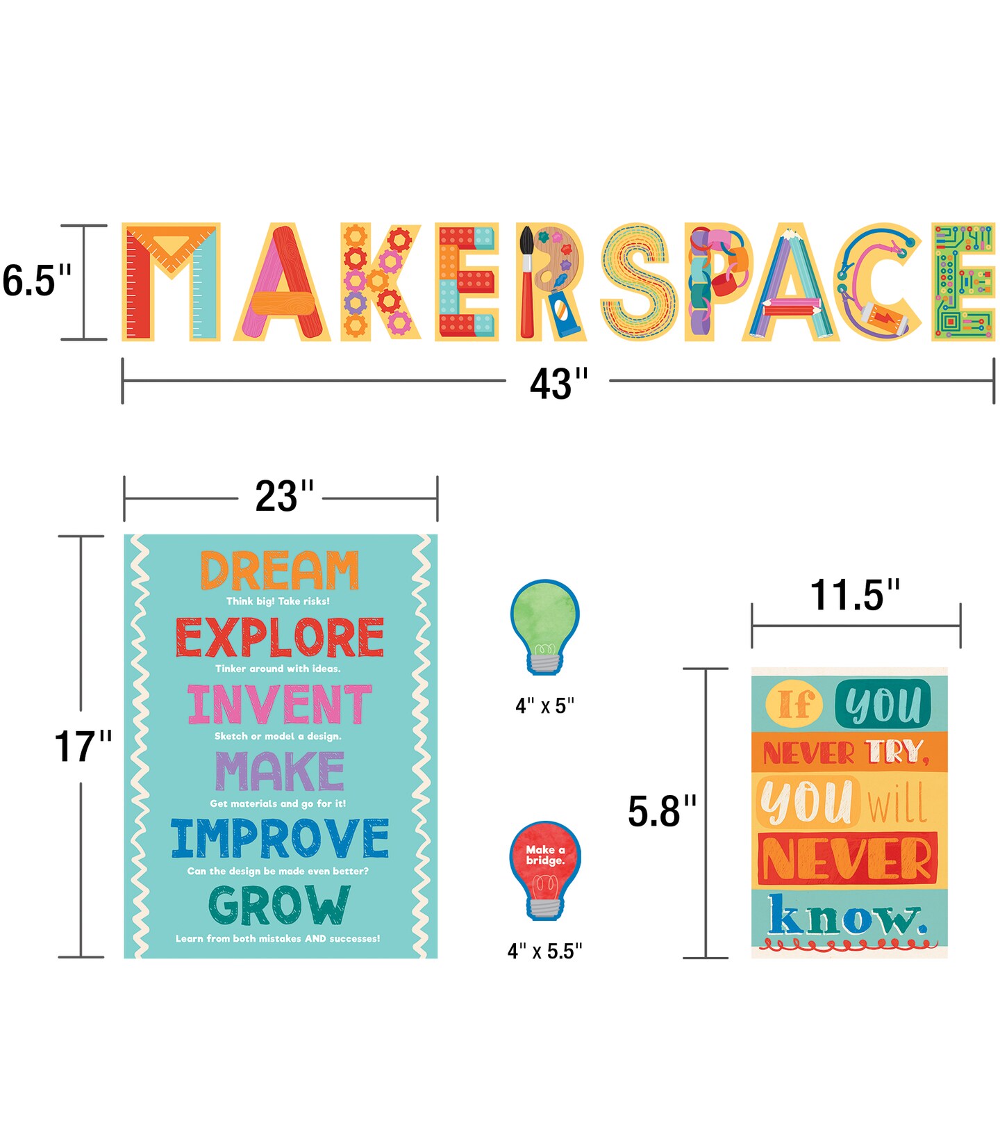 Carson Dellosa – Makerspace Bulletin Board Set, Classroom Décor, 33 Pieces