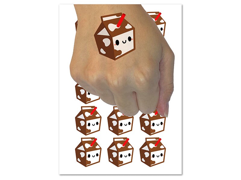 Cute Kawaii Chocolate Milk Carton Temporary Tattoo Water Resistant Fake Body Art Set Collection (1 Sheet)