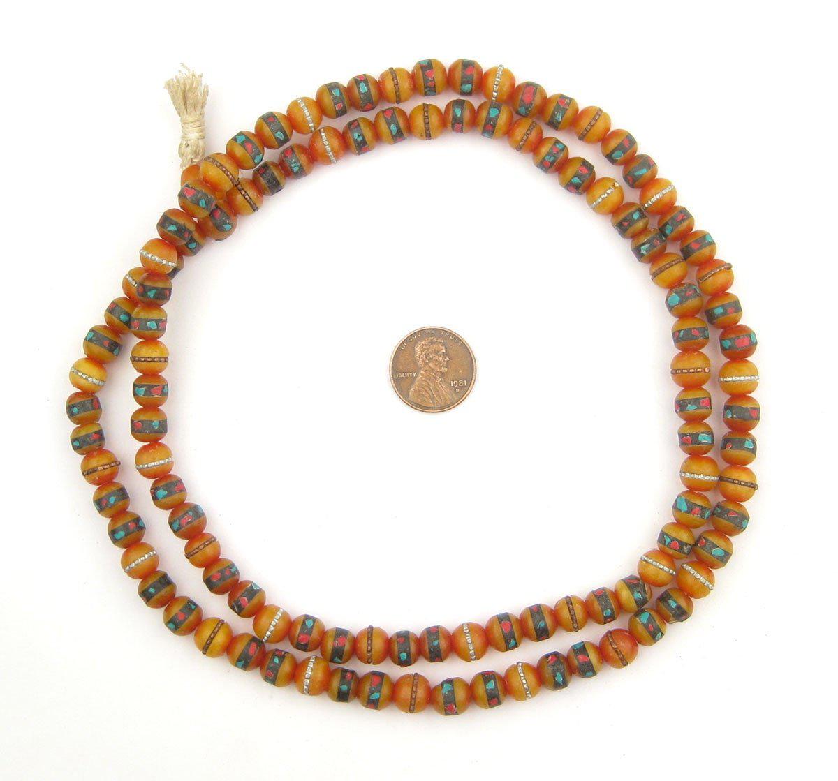 Mala Meditation Beads - 108 Inlaid Prayer Beads for Yoga, Necklace, Jewelry - The Bead Chest (6mm, Orange)