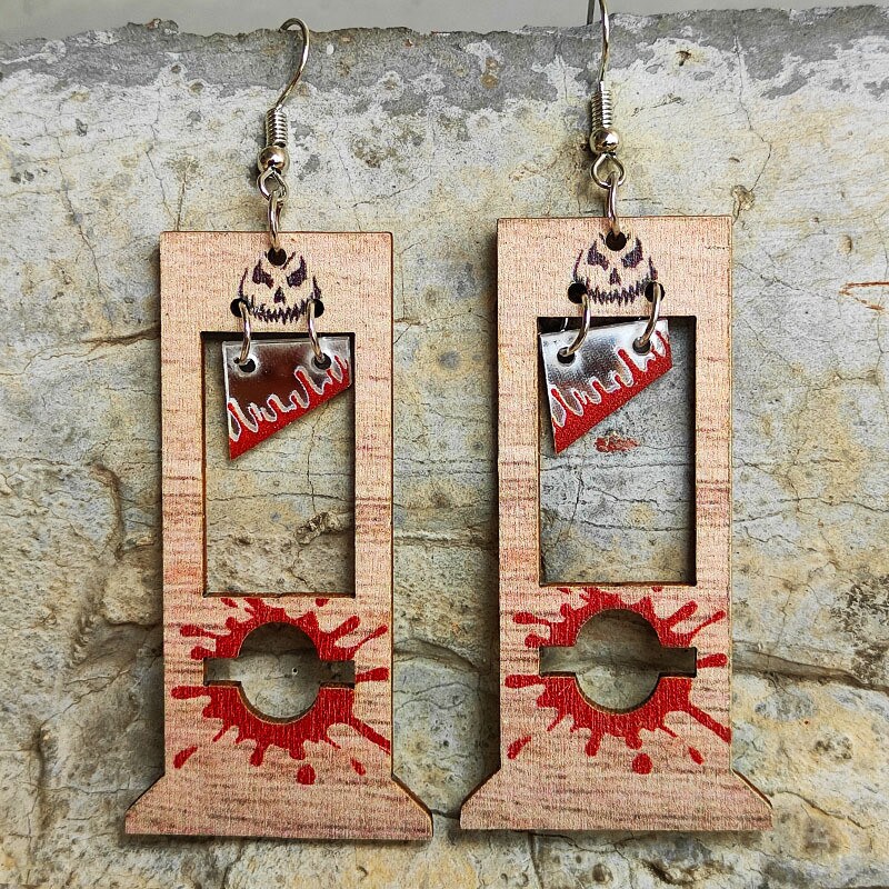 Creative Guillotine Bloodstained Wood Earrings